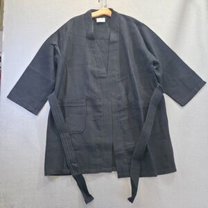 Mirko Black Waffle Knit Robe with Belt One Size